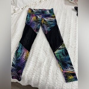 Onzie Multicolor Palm Print Leggings with Black Panels size Medium